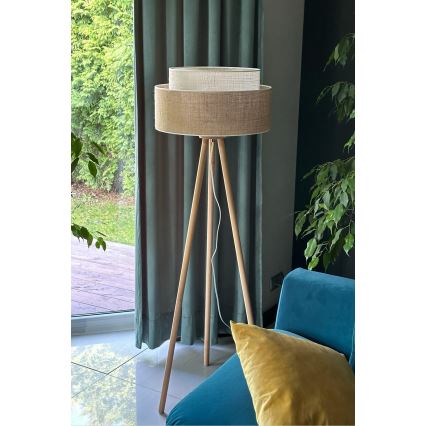 Duolla - Candeeiro de chão YUTE BOHO 1xE27/15W/230V diâmetro 45 cm castanho/creme