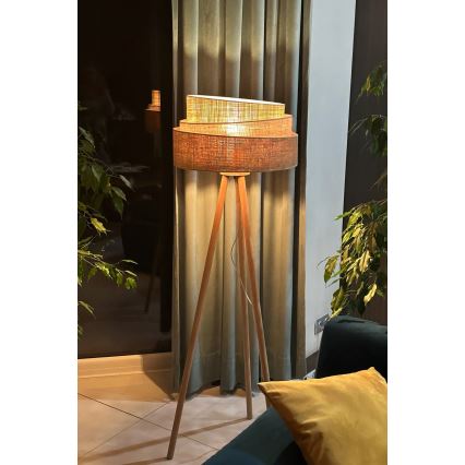 Duolla - Candeeiro de chão YUTE TRIO 1xE27/15W/230V diâmetro 45 cm castanho/cinzento/bege