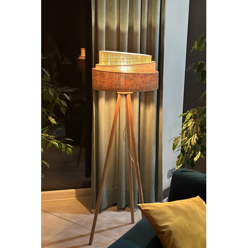 Duolla - Candeeiro de chão YUTE TRIO 1xE27/15W/230V diâmetro 45 cm castanho/cinzento/bege