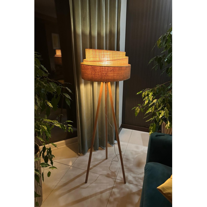 Duolla - Candeeiro de chão YUTE TRIO 1xE27/15W/230V diâmetro 45 cm castanho/cinzento/bege