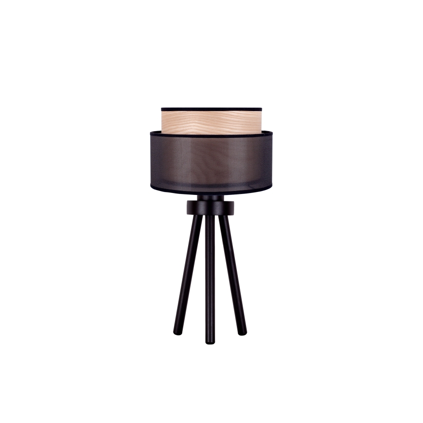 Duolla - Candeeiro de mesa WOOD BOHO 1xE27/15W/230V diâmetro 25 cm preto/bege