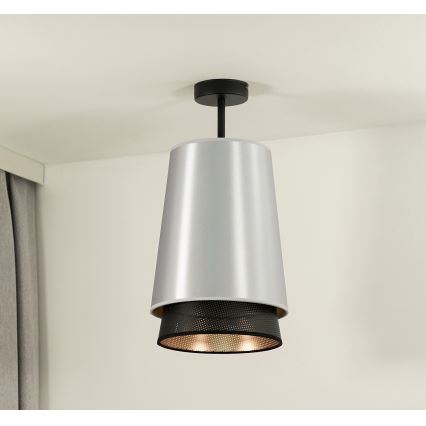 Duolla - Candeeiro integrado BELL SHINY 1xE27/15W/230V diâmetro 25 cm prateado/preto