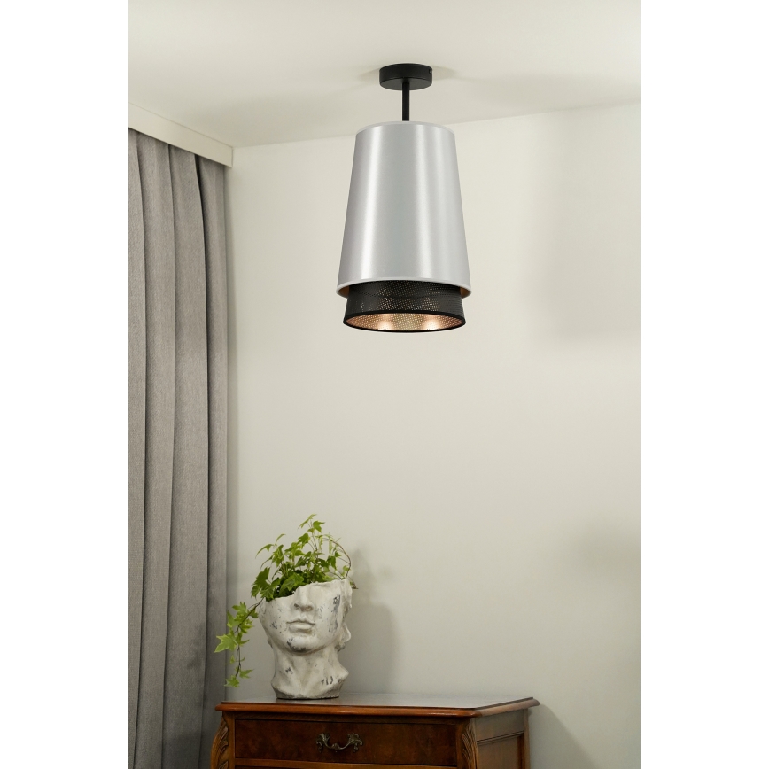 Duolla - Candeeiro integrado BELL SHINY 1xE27/15W/230V diâmetro 25 cm prateado/preto