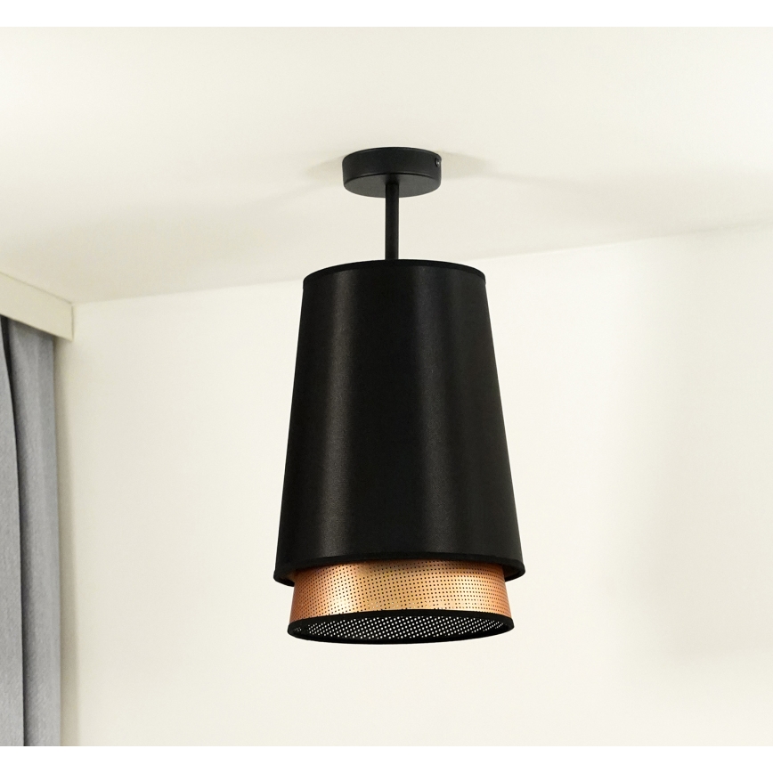 Duolla - Candeeiro integrado BELL SHINY 1xE27/15W/230V diâmetro 25 cm preto/cobre