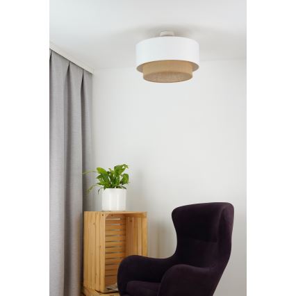 Duolla - Candeeiro integrado  BOHO 1xE27/15W/230V diâmetro 45 cm branco/castanho