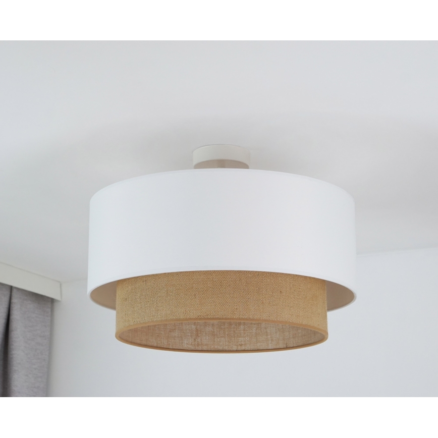 Duolla - Candeeiro integrado  BOHO 1xE27/15W/230V diâmetro 45 cm branco/castanho