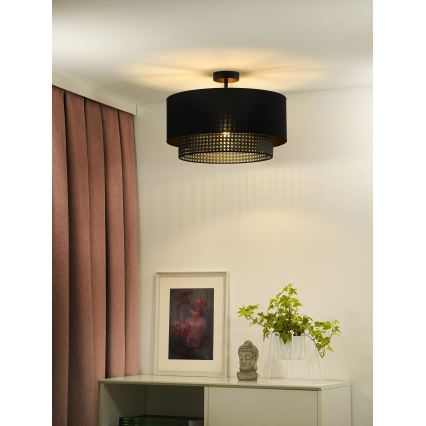 Duolla - Candeeiro integrado BOHO RATTAN 1xE27/15W/230V diâmetro 45 cm preto