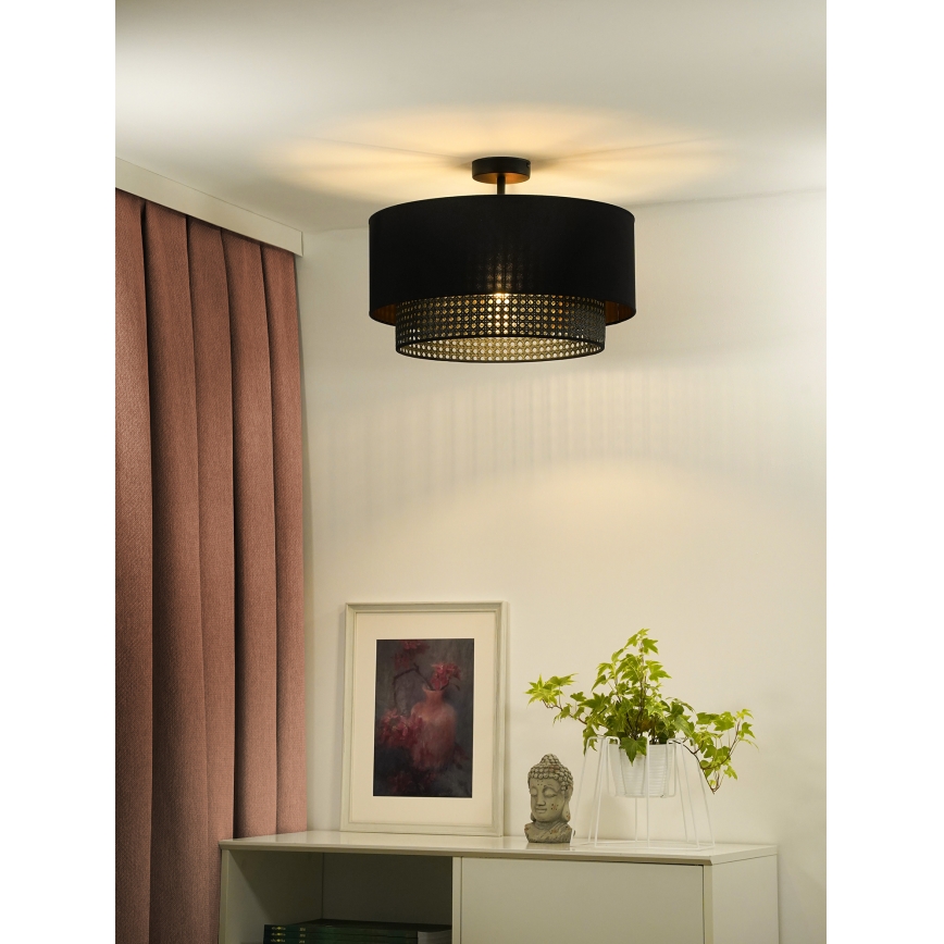 Duolla - Candeeiro integrado BOHO RATTAN 1xE27/15W/230V diâmetro 45 cm preto