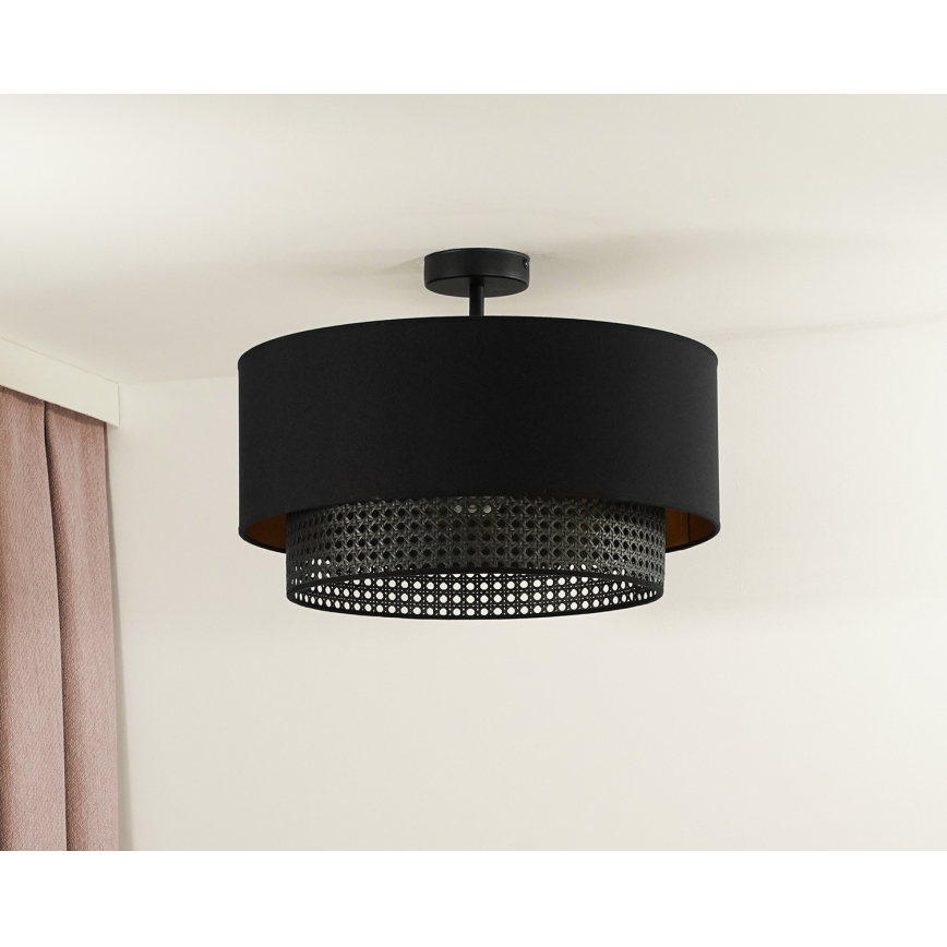 Duolla - Candeeiro integrado BOHO RATTAN 1xE27/15W/230V diâmetro 45 cm preto