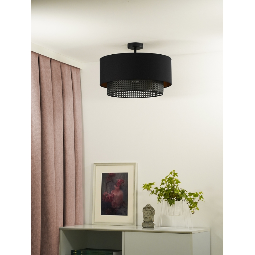 Duolla - Candeeiro integrado BOHO RATTAN 1xE27/15W/230V diâmetro 45 cm preto