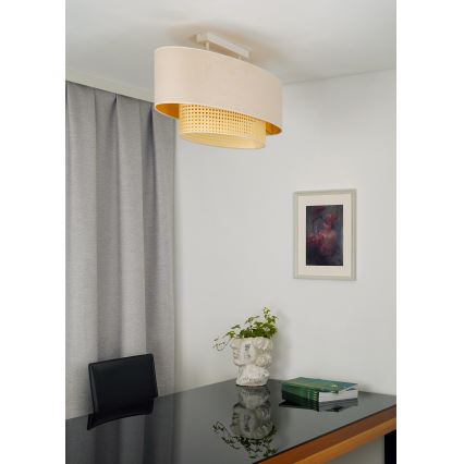 Duolla - Candeeiro integrado DOUBLE OVAL RATTAN 2xE27/15W/230V creme/vime