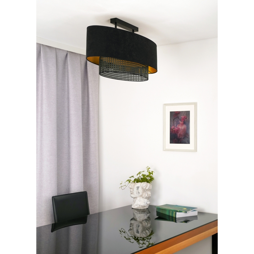 Duolla - Candeeiro integrado DOUBLE OVAL RATTAN 2xE27/15W/230V preto/vime