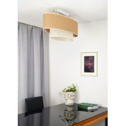 Duolla - Candeeiro integrado DOUBLE OVAL YUTE 2xE27/15W/230V castanho/creme
