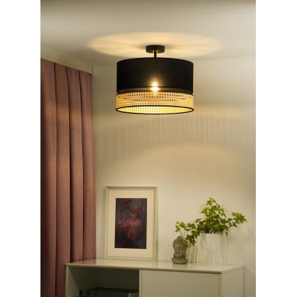 Duolla - Candeeiro integrado DOUBLE RATTAN 1xE27/15W/230V diâmetro 40 cm preto/bege