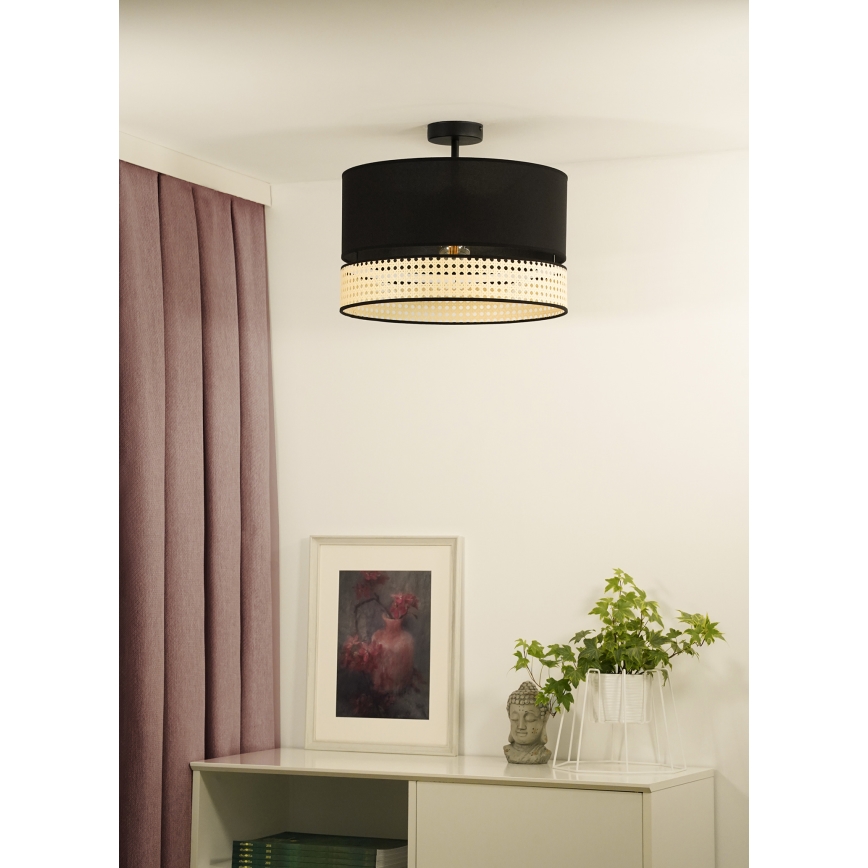 Duolla - Candeeiro integrado DOUBLE RATTAN 1xE27/15W/230V diâmetro 40 cm preto/bege
