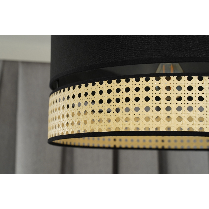 Duolla - Candeeiro integrado DOUBLE RATTAN 1xE27/15W/230V diâmetro 40 cm preto/bege