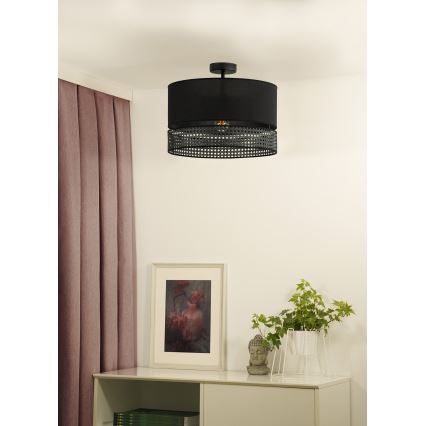 Duolla - Candeeiro integrado DOUBLE RATTAN 1xE27/15W/230V diâmetro 40 cm preto