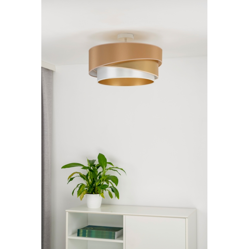Duolla - Candeeiro integrado KOBO 1xE27/15W/230V diâmetro 45 cm cobre/dourado/branco