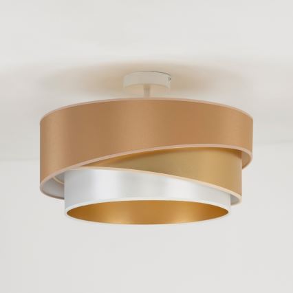 Duolla - Candeeiro integrado KOBO 1xE27/15W/230V diâmetro 45 cm cobre/dourado/branco