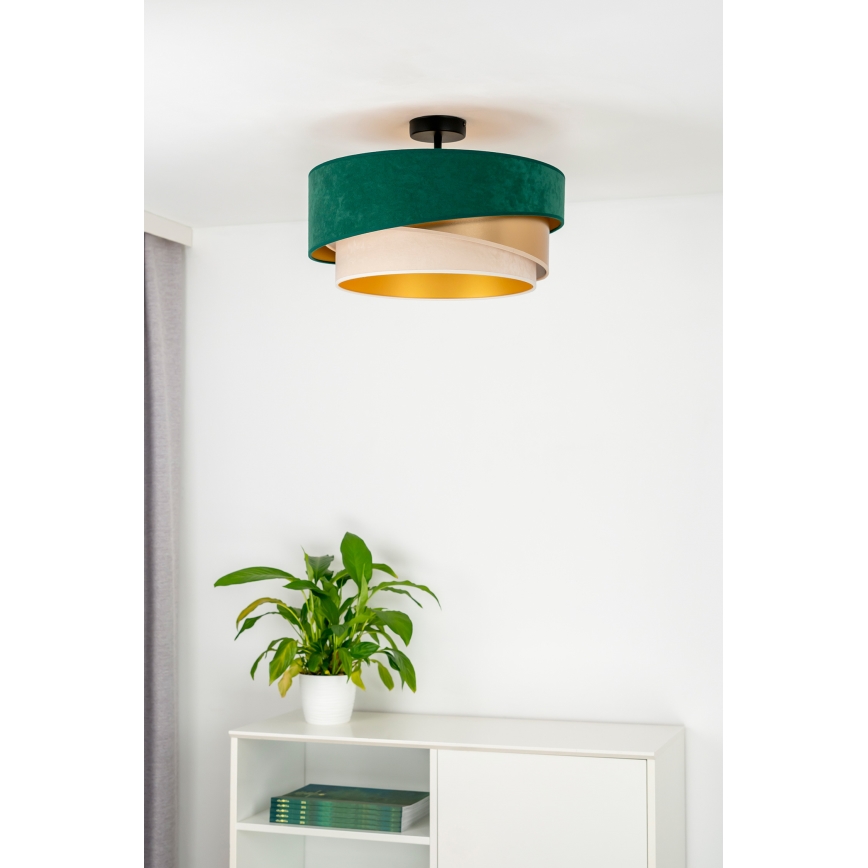 Duolla - Candeeiro integrado KOBO 1xE27/15W/230V diâmetro 45 cm verde/dourado/creme