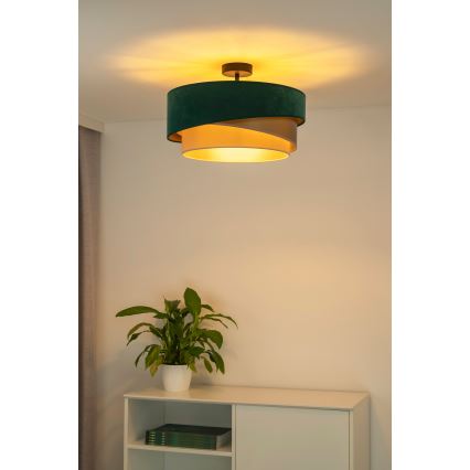 Duolla - Candeeiro integrado KOBO 1xE27/15W/230V diâmetro 45 cm verde/dourado/creme