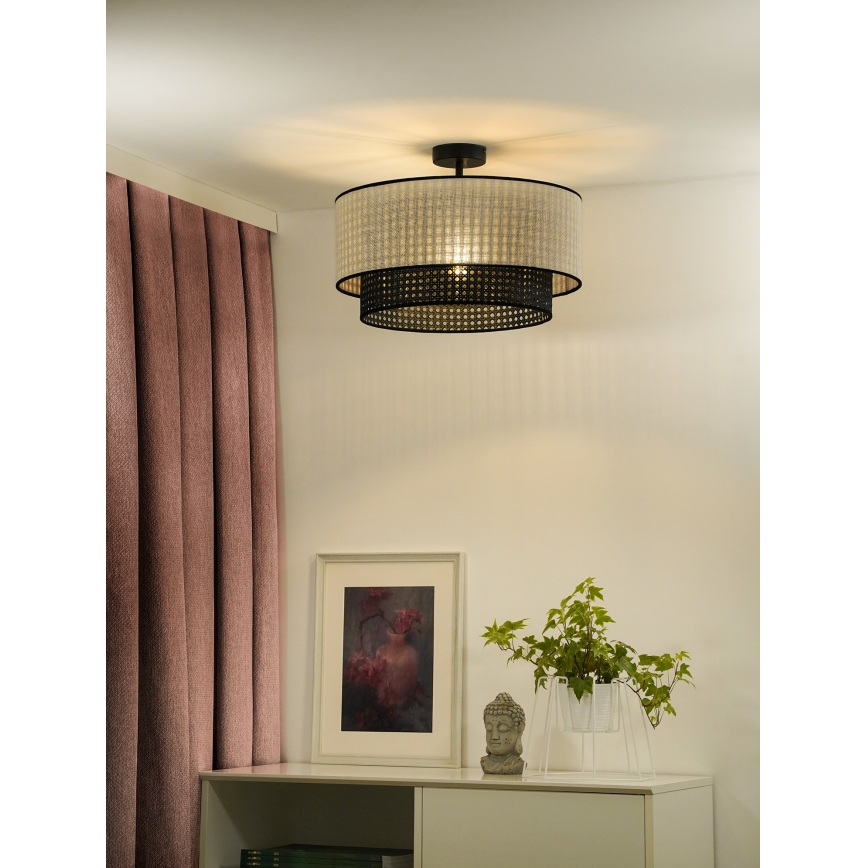 Duolla - Candeeiro integrado RATTAN YUTE 1xE27/15W/230V diâmetro 45 cm creme/preto