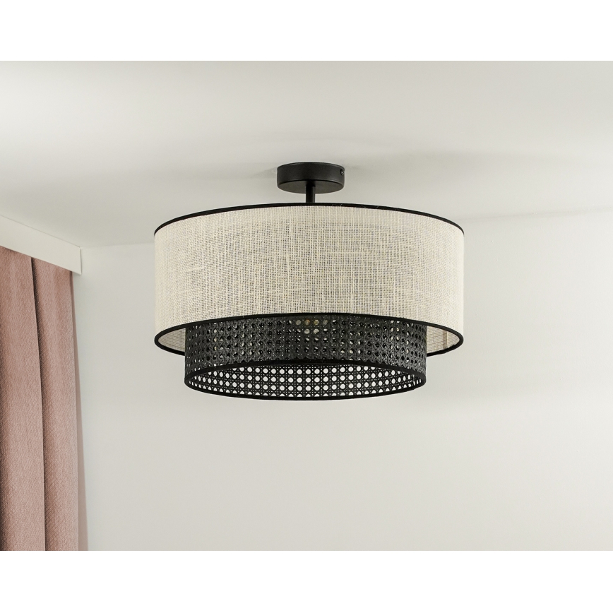 Duolla - Candeeiro integrado RATTAN YUTE 1xE27/15W/230V diâmetro 45 cm creme/preto