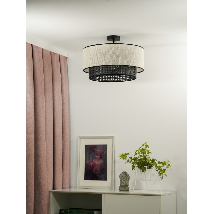 Duolla - Candeeiro integrado RATTAN YUTE 1xE27/15W/230V diâmetro 45 cm creme/preto