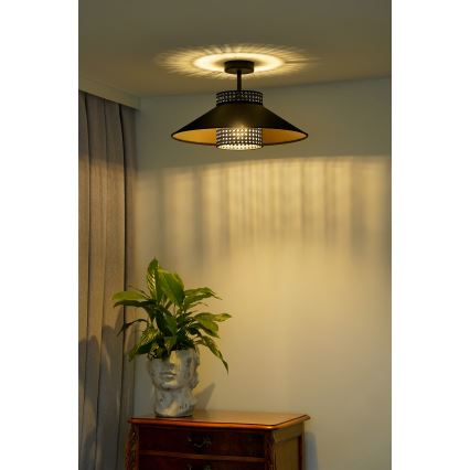 Duolla - Candeeiro integrado RIO RATTAN 1xE27/15W/230V diâmetro 45 cm preto/dourado