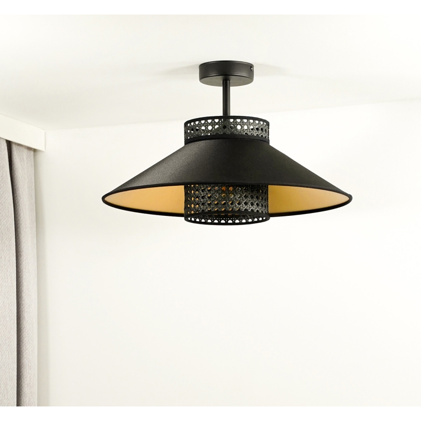 Duolla - Candeeiro integrado RIO RATTAN 1xE27/15W/230V diâmetro 45 cm preto/dourado