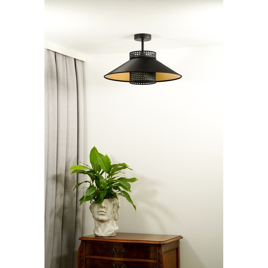 Duolla - Candeeiro integrado RIO RATTAN 1xE27/15W/230V diâmetro 45 cm preto/dourado