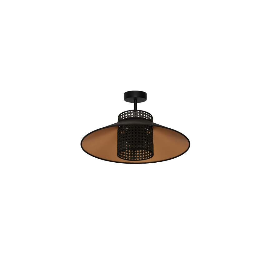 Duolla - Candeeiro integrado RIO RATTAN 1xE27/15W/230V diâmetro 45 cm preto/dourado