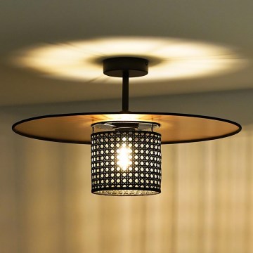Duolla - Candeeiro integrado TOKYO RATTAN 1xE27/15W/230V diâmetro 50 cm dourado/preto