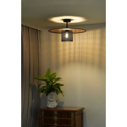 Duolla - Candeeiro integrado TOKYO RATTAN 1xE27/15W/230V diâmetro 50 cm dourado/preto