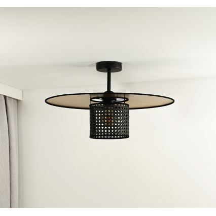 Duolla - Candeeiro integrado TOKYO RATTAN 1xE27/15W/230V diâmetro 50 cm dourado/preto