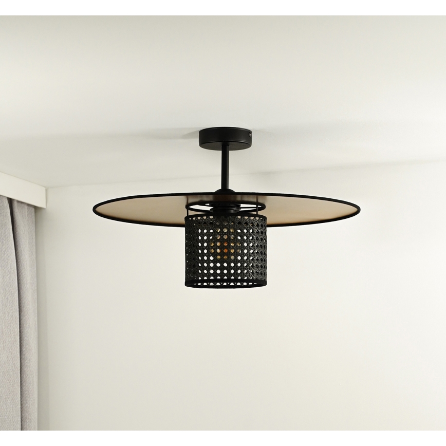 Duolla - Candeeiro integrado TOKYO RATTAN 1xE27/15W/230V diâmetro 50 cm dourado/preto