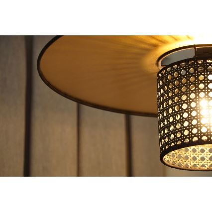 Duolla - Candeeiro integrado TOKYO RATTAN 1xE27/15W/230V diâmetro 50 cm dourado/preto