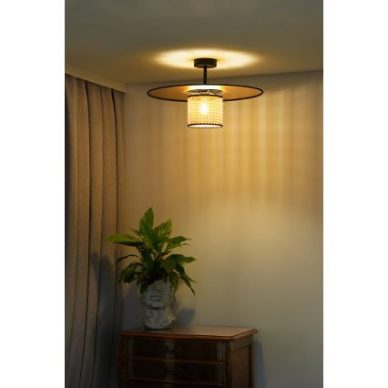 Duolla - Candeeiro integrado TOKYO RATTAN 1xE27/15W/230V diâmetro 50 cm dourado/vime