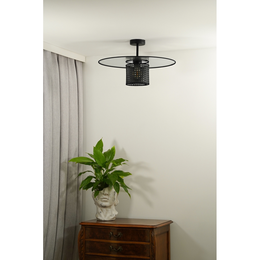 Duolla - Candeeiro integrado TOKYO RATTAN 1xE27/15W/230V diâmetro 50 cm preto/prateado