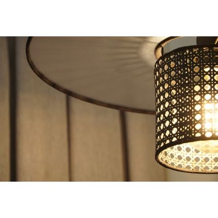 Duolla - Candeeiro integrado TOKYO RATTAN 1xE27/15W/230V diâmetro 50 cm preto/prateado