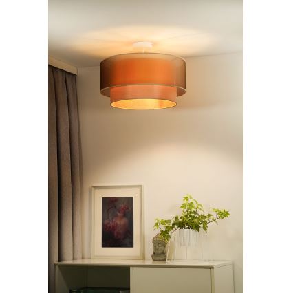Duolla - Candeeiro integrado WOOD BOHO 1xE27/15W/230V diâmetro 45 cm cobre/bege