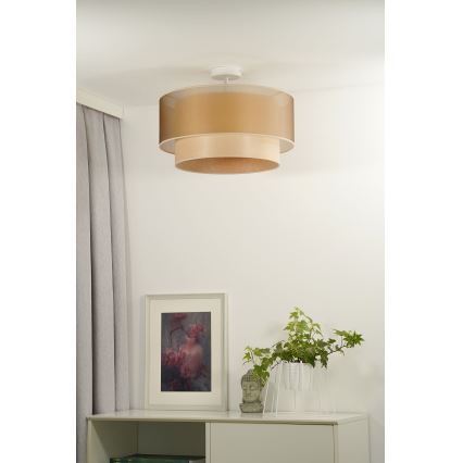 Duolla - Candeeiro integrado WOOD BOHO 1xE27/15W/230V diâmetro 45 cm cobre/bege
