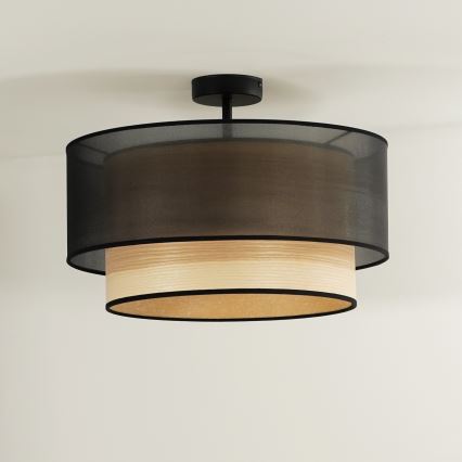 Duolla - Candeeiro integrado WOOD BOHO 1xE27/15W/230V diâmetro 45 cm preto/bege
