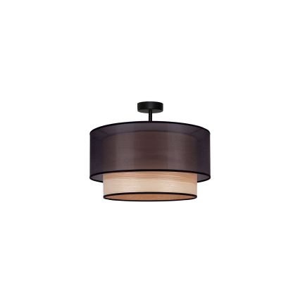 Duolla - Candeeiro integrado WOOD BOHO 1xE27/15W/230V diâmetro 45 cm preto/bege