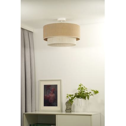 Duolla - Candeeiro integrado YUTE BOHO 1xE27/15W/230V diâmetro 45 cm castanho/creme