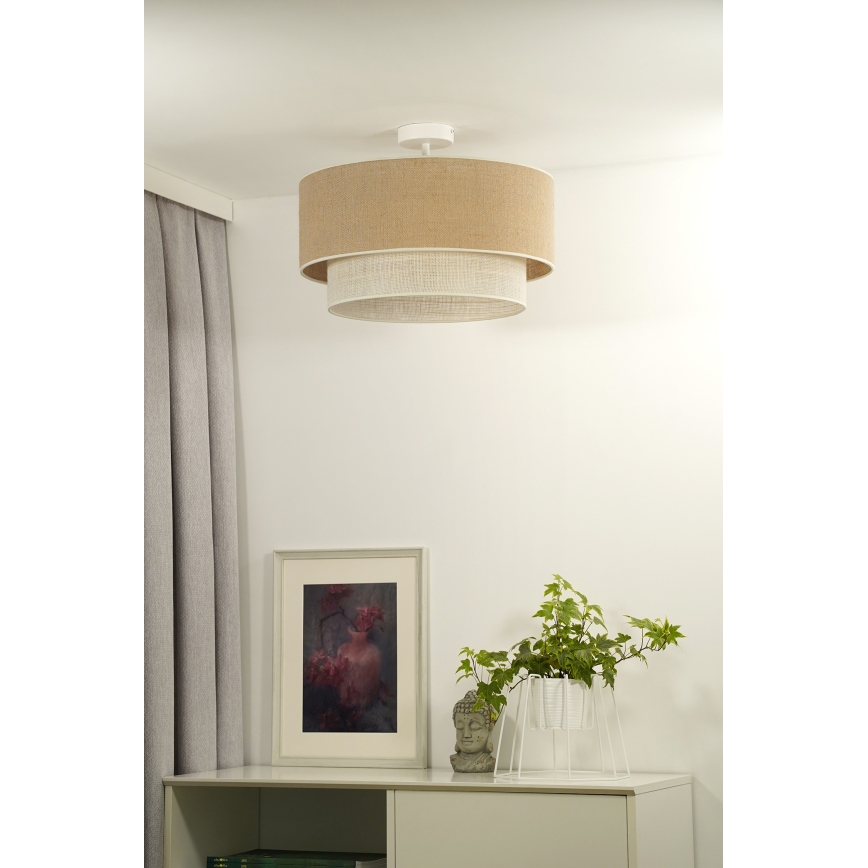 Duolla - Candeeiro integrado YUTE BOHO 1xE27/15W/230V diâmetro 45 cm castanho/creme