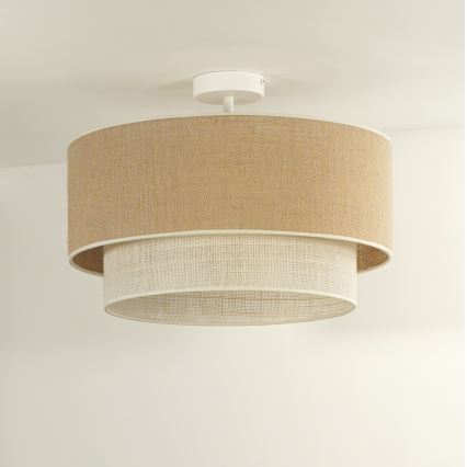 Duolla - Candeeiro integrado YUTE BOHO 3xE27/15W/230V diâmetro 60 cm castanho/creme