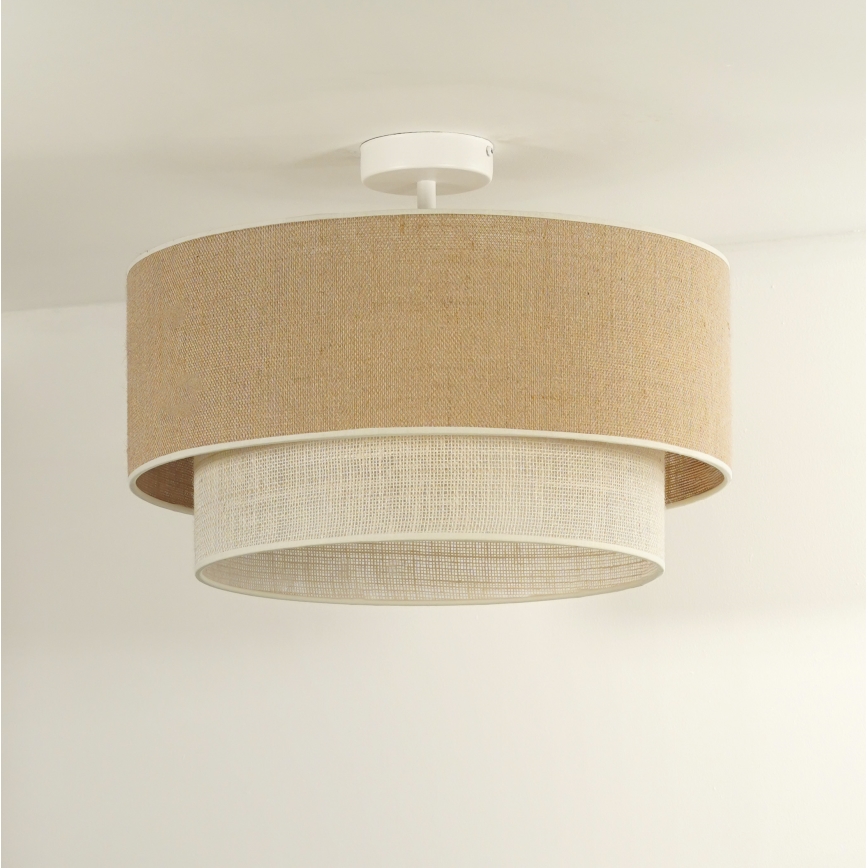 Duolla - Candeeiro integrado YUTE BOHO 3xE27/15W/230V diâmetro 60 cm castanho/creme