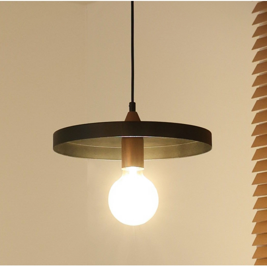 Duolla - Candeeiro pendente com cabo IRONLINE 1xE27/15W/230V Ø 30 cm preto/cobre
