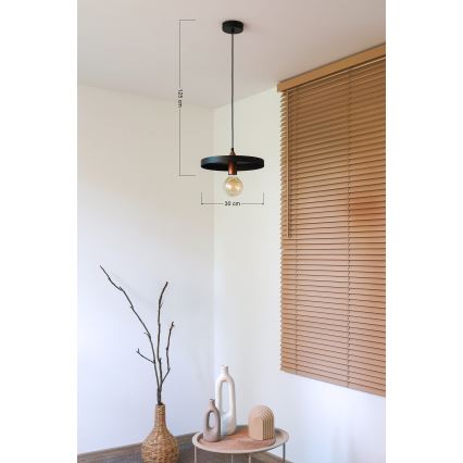 Duolla - Candeeiro pendente com cabo IRONLINE 1xE27/15W/230V Ø 30 cm preto/cobre